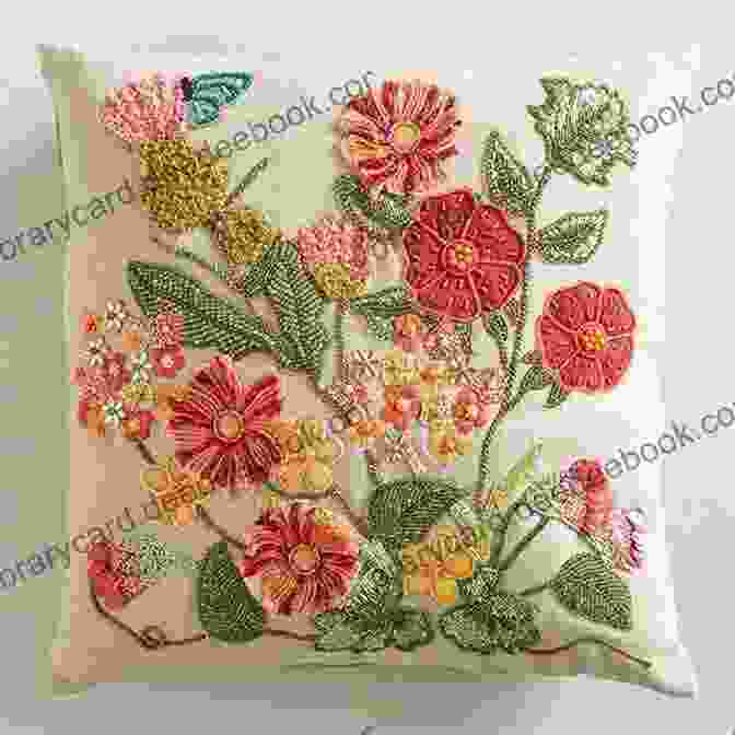 A Closeup Of A Crochet Pillow With Intricate Embroidered Floral Motifs Pillow Crochet Tutorials: Crochet Pillow And Cushions Patterns And Stitches: Pillow Crochet Patterns